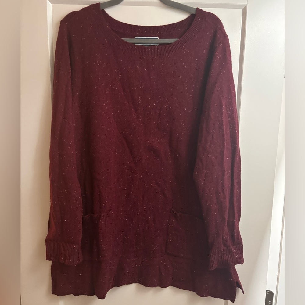 Karen Scott Burgundy Knit Sweater with Pockets